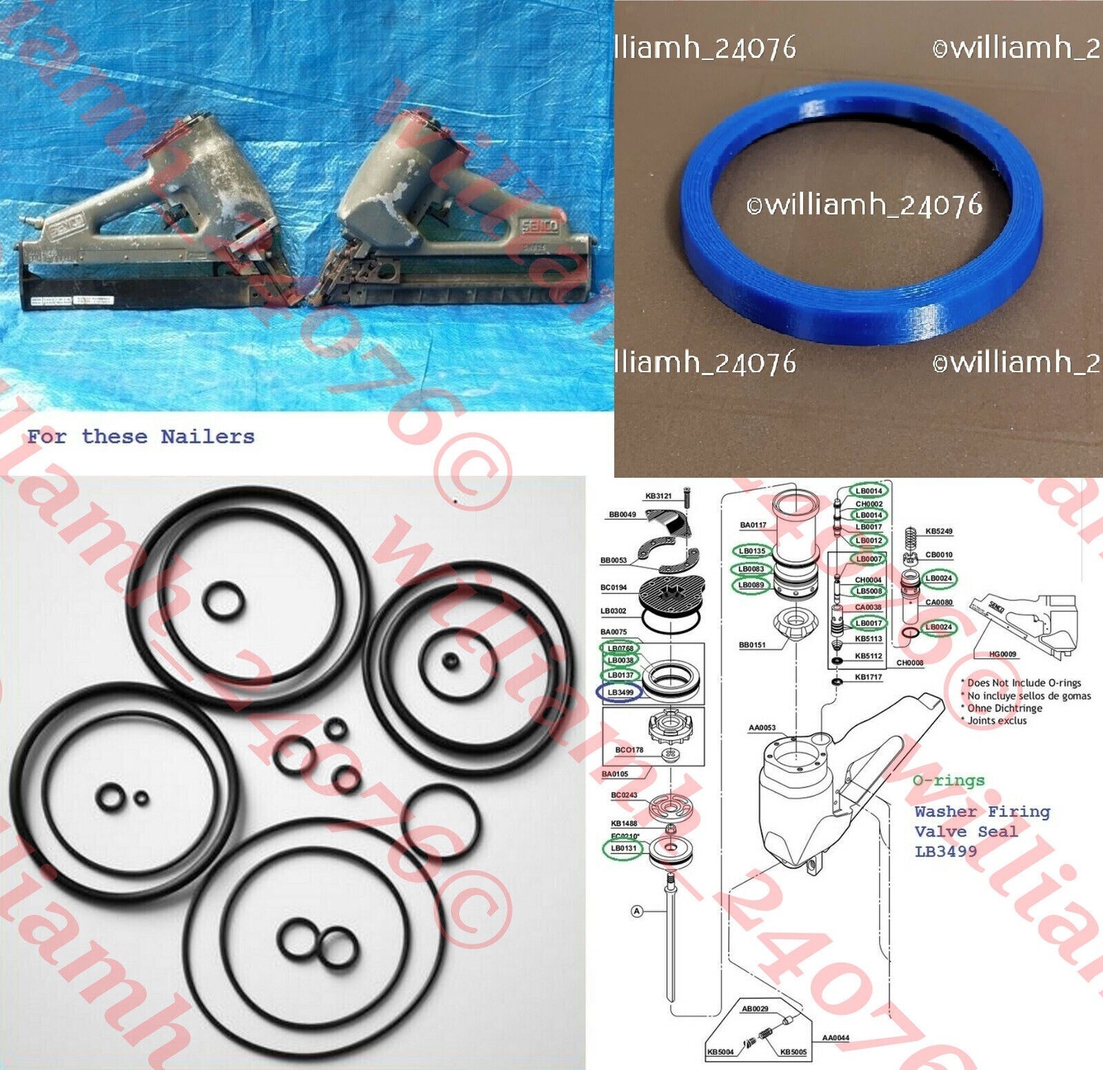 Senco SN2+ (PLUS) O-ring Kit + Firing Washer Valve Seal LB3499 Kit