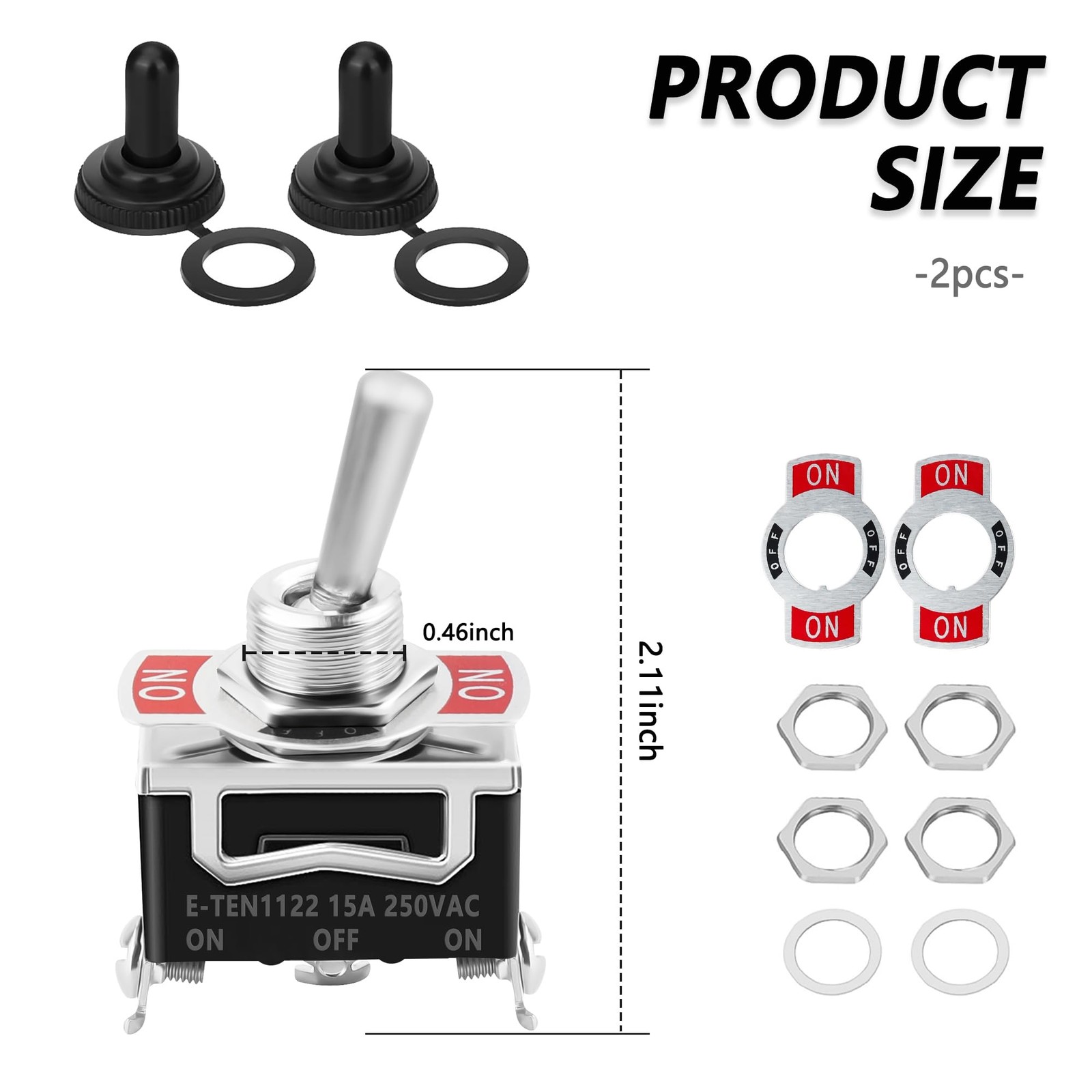 2x Momentary Metal Toggle Switch 3-Position Spring Return 12V DC / AC 125V/250V