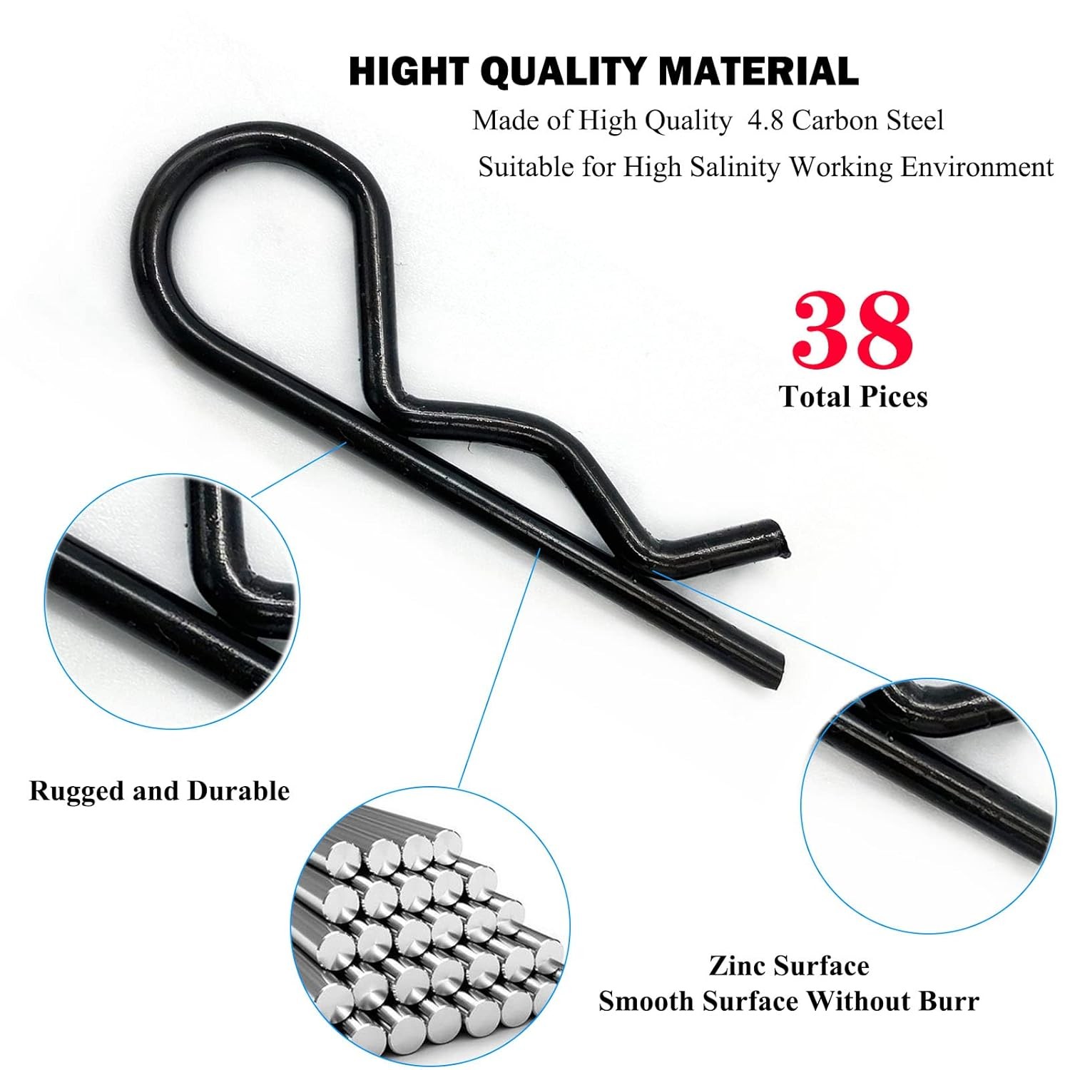 38 Pcs Hitch Pin Clip R Clips Retaining Pins Tractor Black 38 pcs in 5 size
