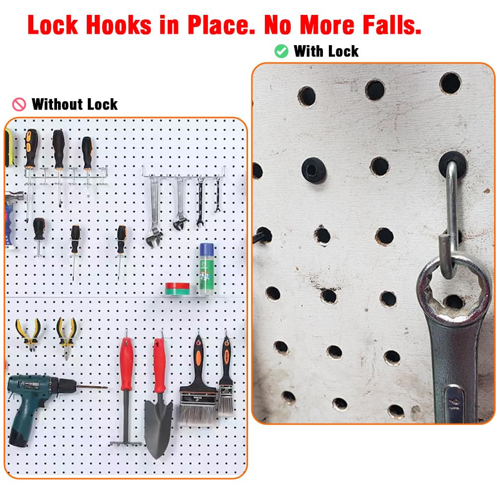 60Pcs Pegboard Hook Locks, Secure Anti-Fall Locks for 1/4"-9/32" Pegboard Hol...