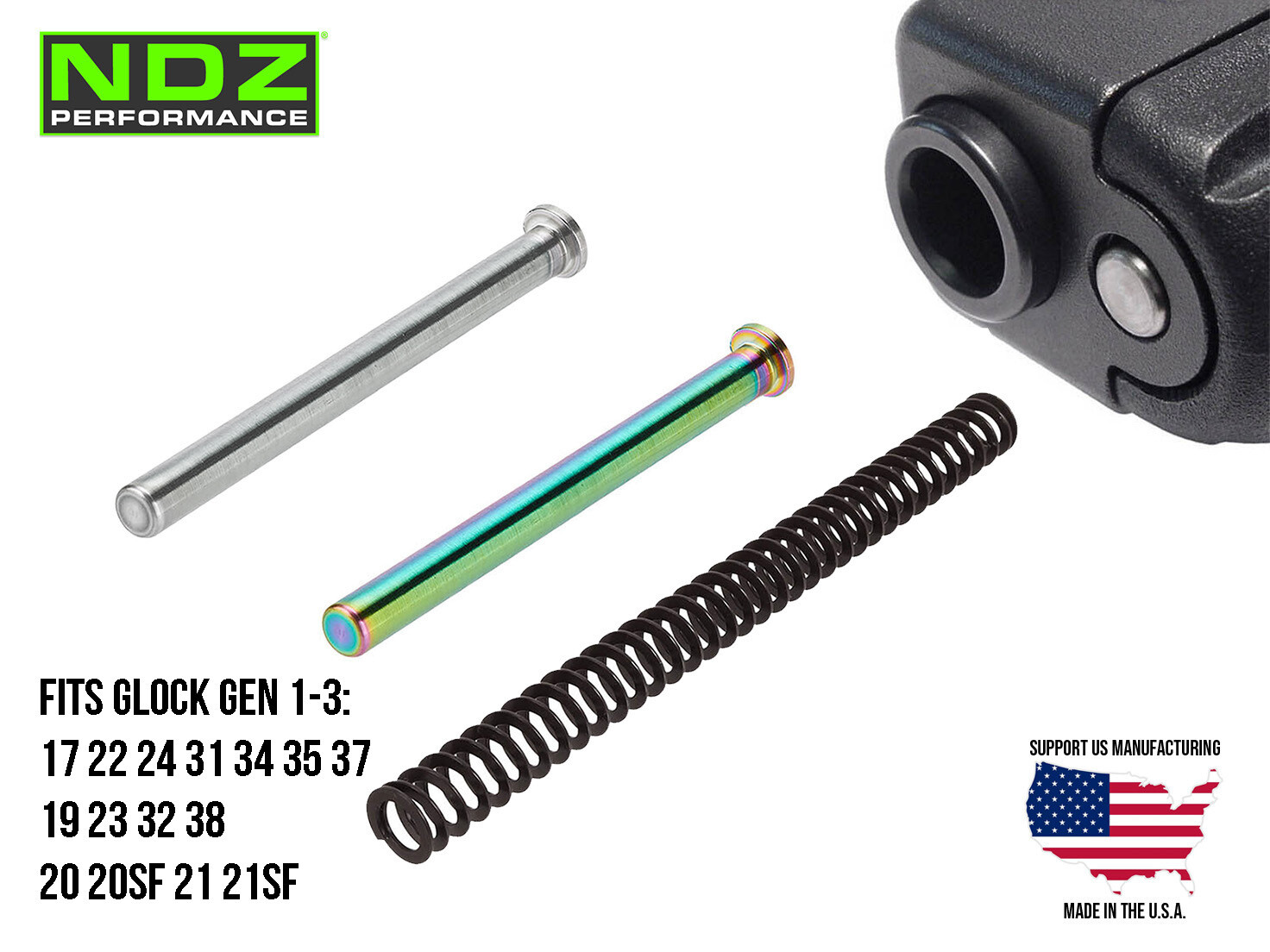 NDZ Glock Gen 1-3 17 19 20 Guide Rod Assembly Stainless Steel PVD ISMI Springs