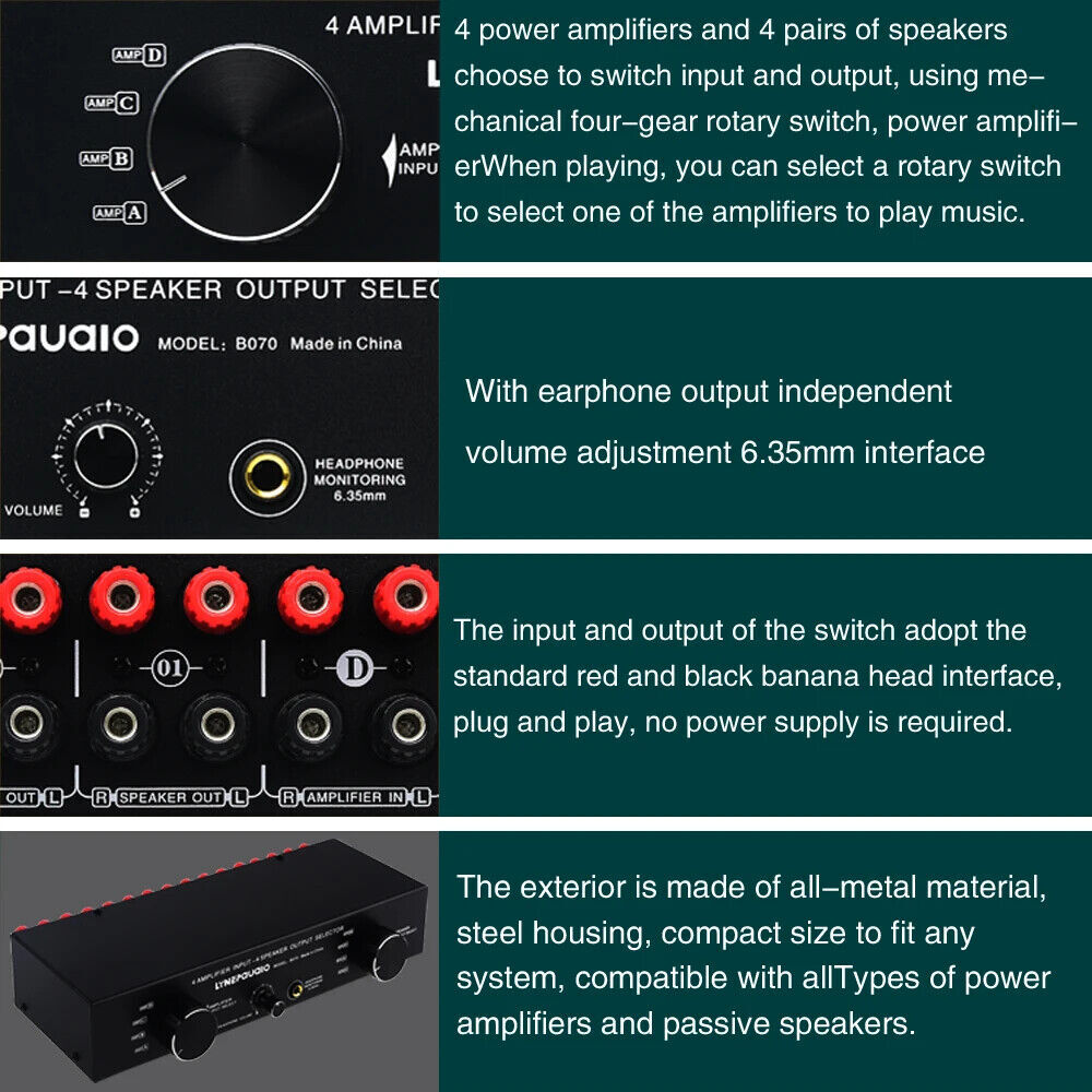 1x 4 Input 4 output Power Amplifier Speaker Selector Switcher Speaker Switch New