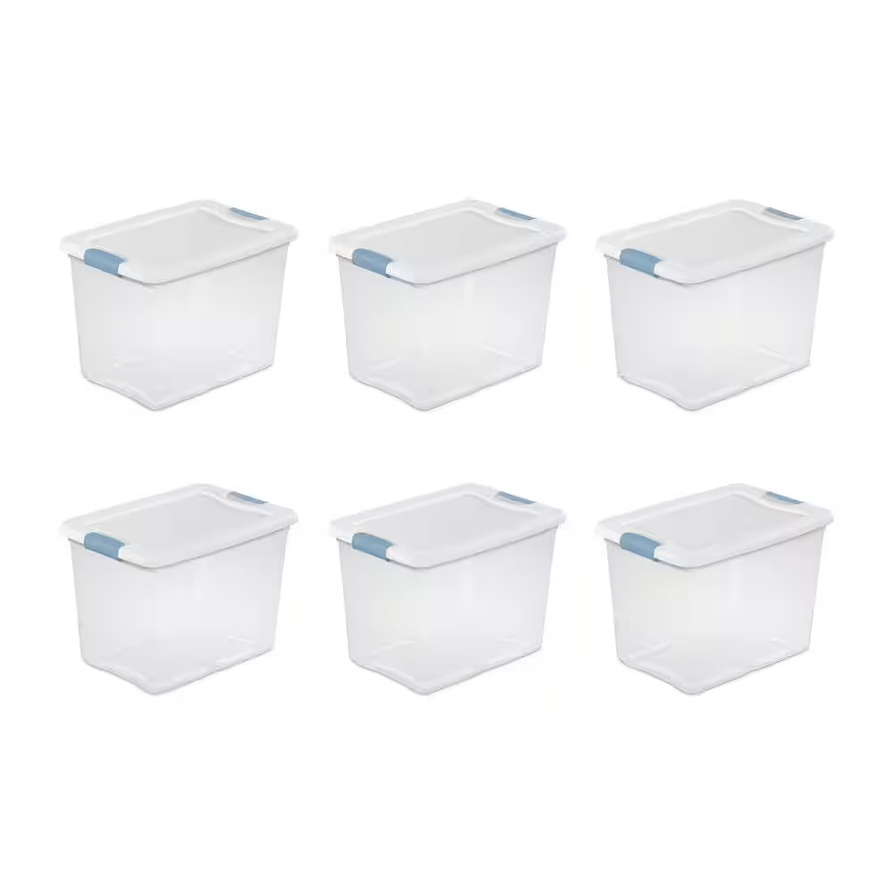 25 Qt. Capacity Clear Storage Tote with Secure Latch Handles (6 Pack)