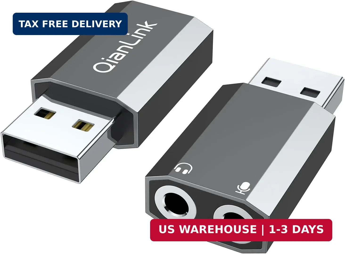 QianLink USB to 3.5mm Audio Adapter (2-Pack),External Stereo Sound Card with Dua