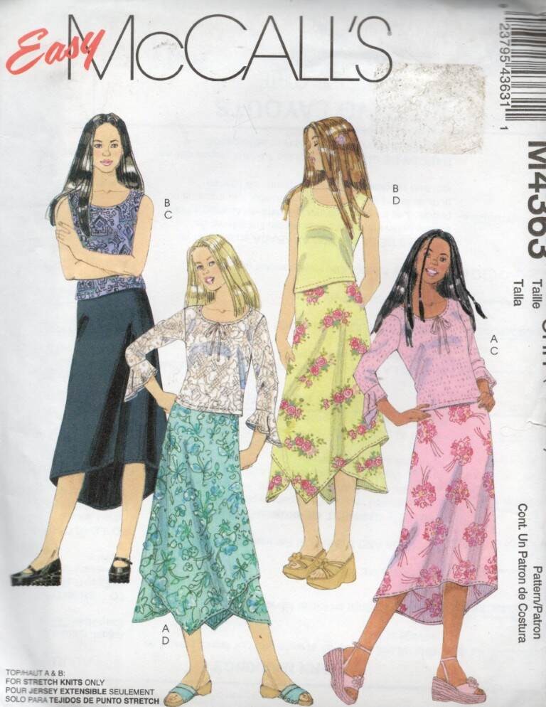 4363 MCCALL'S GIRLS TOPS & LINED SKIRTS W/VARIATIONS SZ 7-12
