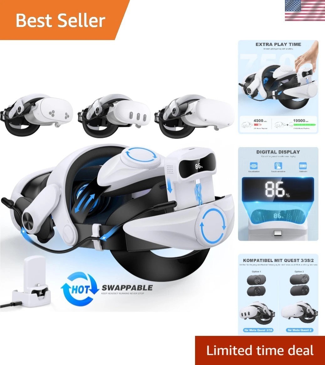 Head Strap for Meta Quest 3/3s/2 with 15000mAh Battery & Charger Dock- Extend...