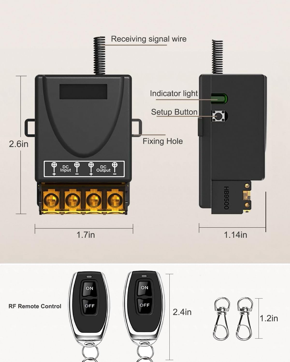 30A 12V Wireless Remote Control Switch Kit - Heavy Duty Relay with 2 Remotes, 32