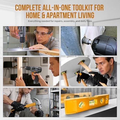 8V Cordless Drill Set & Home Tool Kit – USB Rechargeable 47-Piece Gray