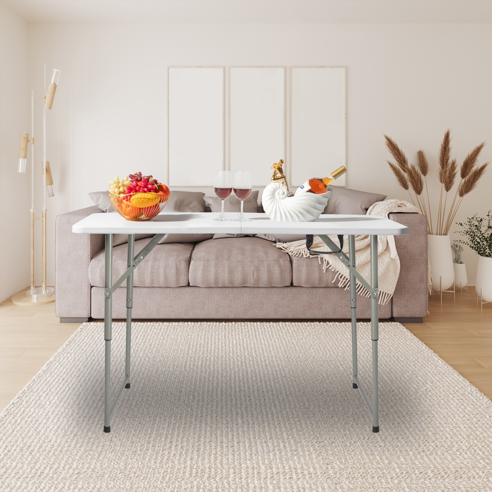 4' Heavy Duty Plastic Folding Table Center Fold Height Adjustable Indoor Outdoor