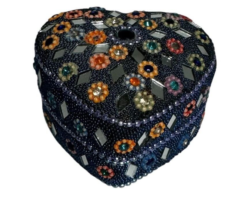 Heart Floral 70’s Vibe Hippy Trinket Jewelry Lidded Box