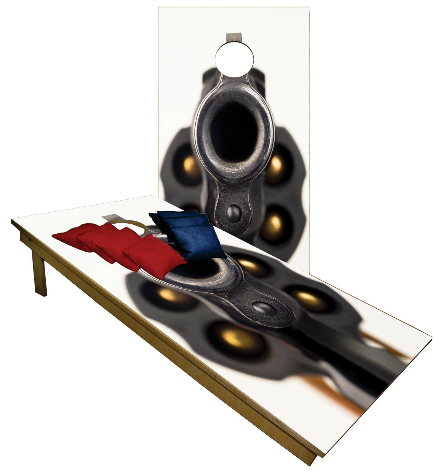 CORNHOLE BEANBAG TOSS GAME w Bags Game Boards Loaded Revolver Set
