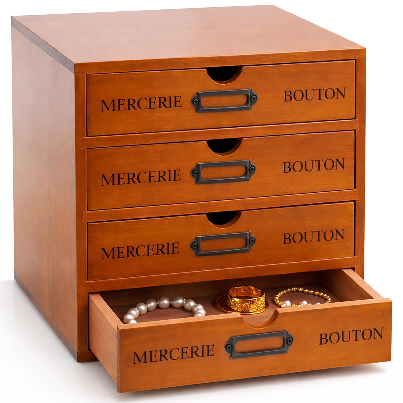 Vintage Wooden Apothecary Cabinet, 4 Drawer Card Catalog Desk Organizer Brown