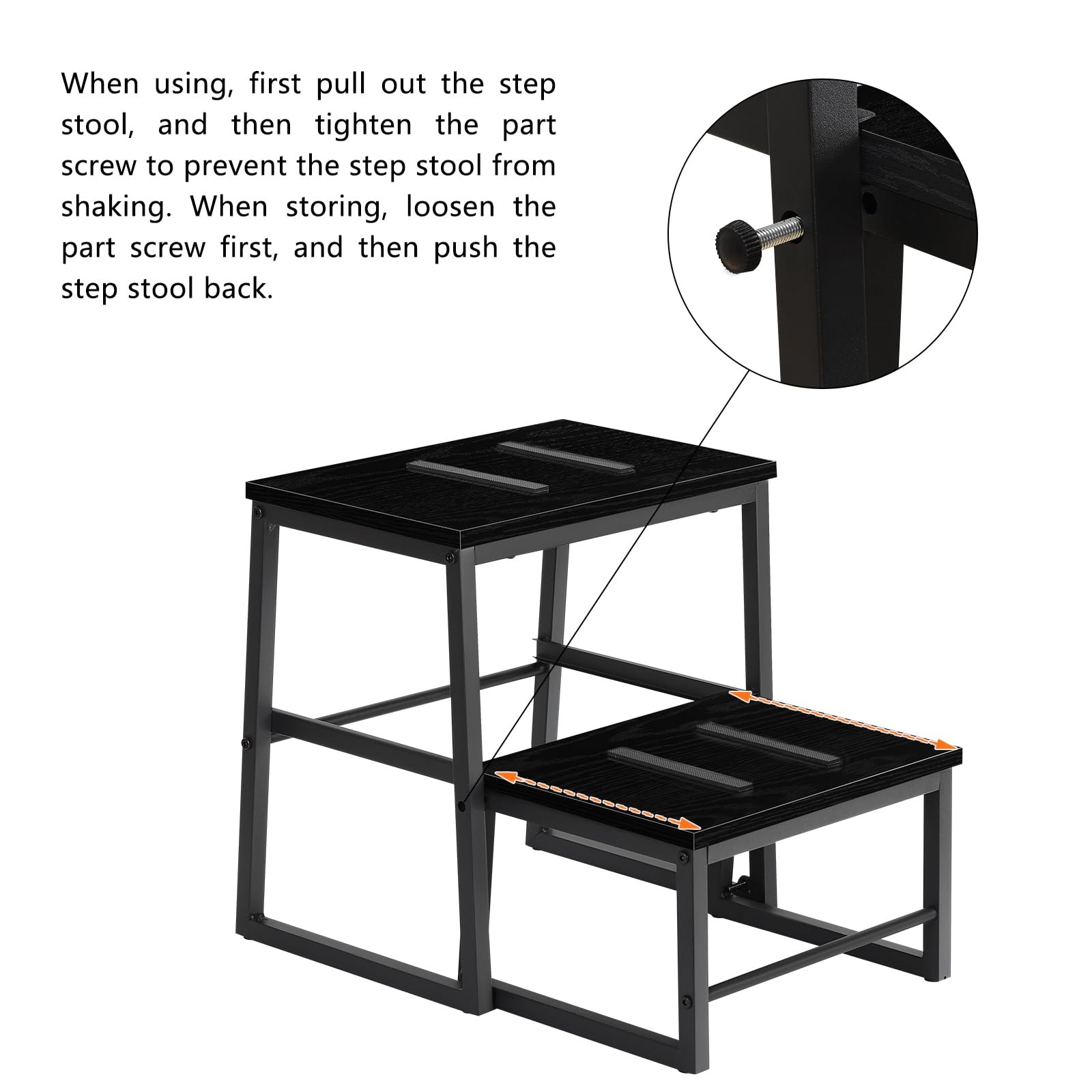 2 Step Stools Adults Kids Heavy Duty 2-in-1 Adjustable Retractable Wooden Blk