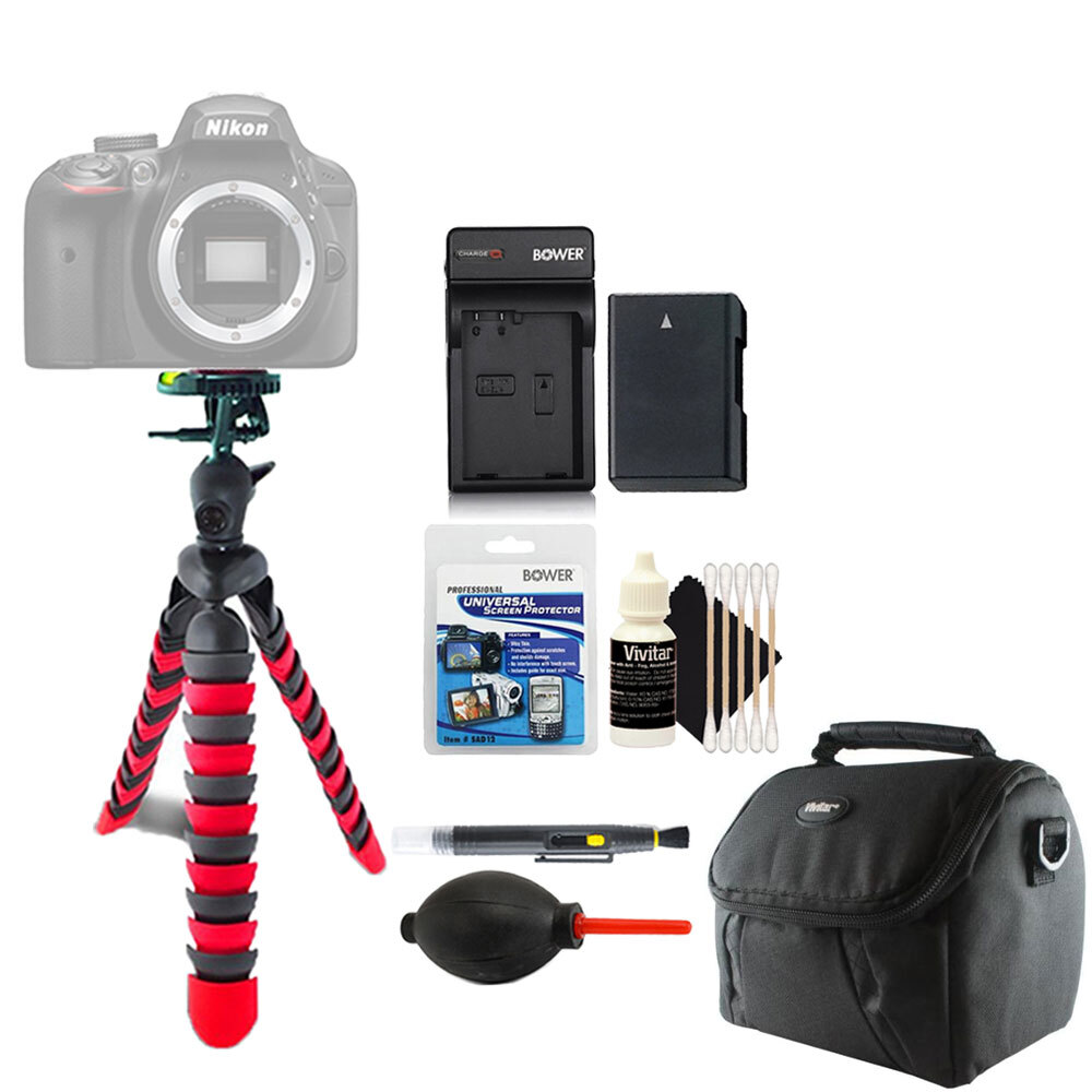 12" Flex Tripod Case ENEL 14 Battery MH 24  Charger + More for Nikon D5600 D3500