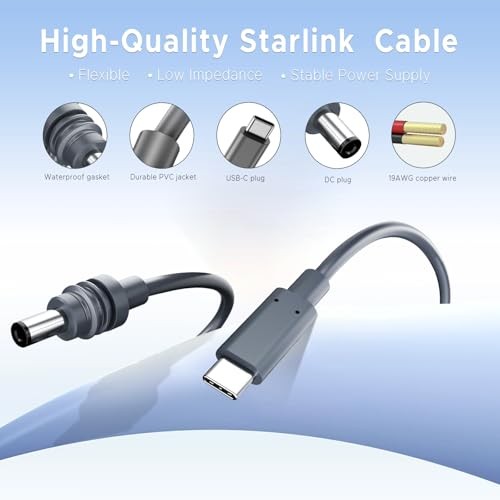 Starlink Mini USB-C to DC Power Cable, Max 100W Input USB Type C to DC 3M