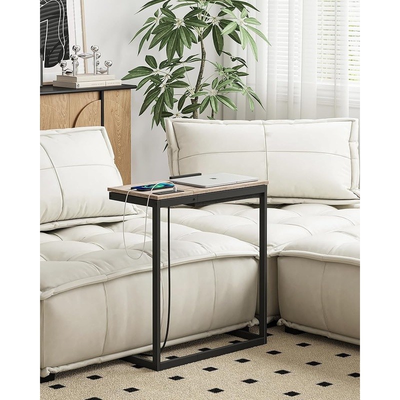 C Shaped End Table W/ Charging Station Adjustable Tilt Side Table USB Type-C