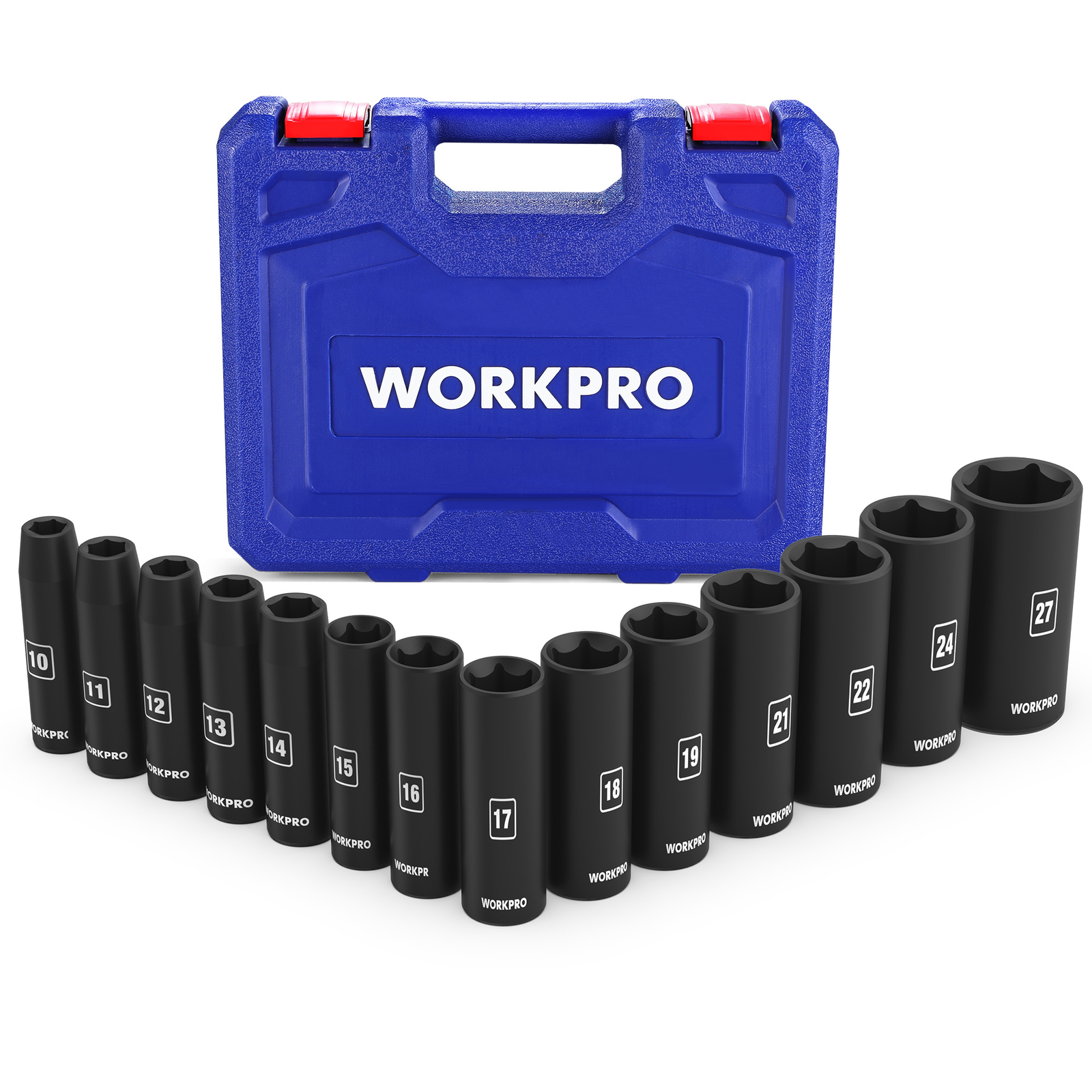 WORKPRO 1/2''Drive Deep Impact Socket Set 6-Point Impact Deep w/Storage Case14pc