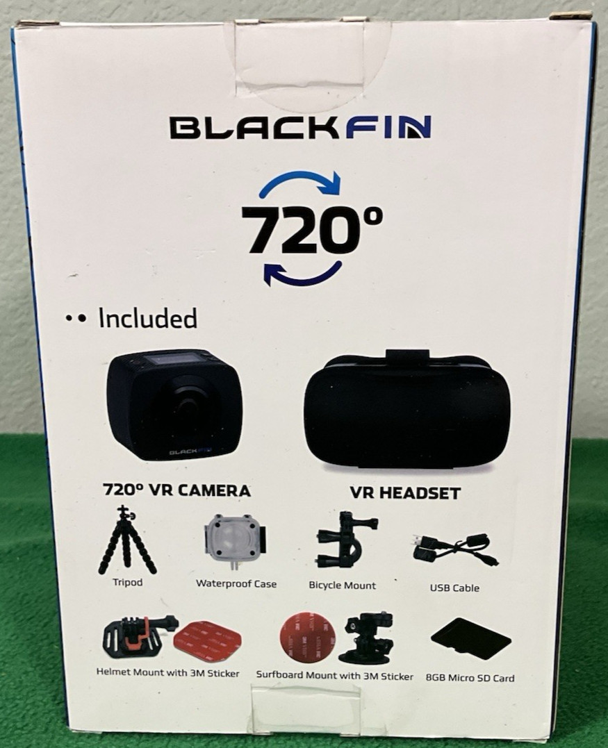 New Sealed Black Fin BF-720AM 720 Full Panoramic VR Action Camera & Headset