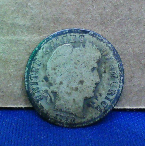 1910 - D Barber Dime - 90% Silver - Circulated - Denver Mint