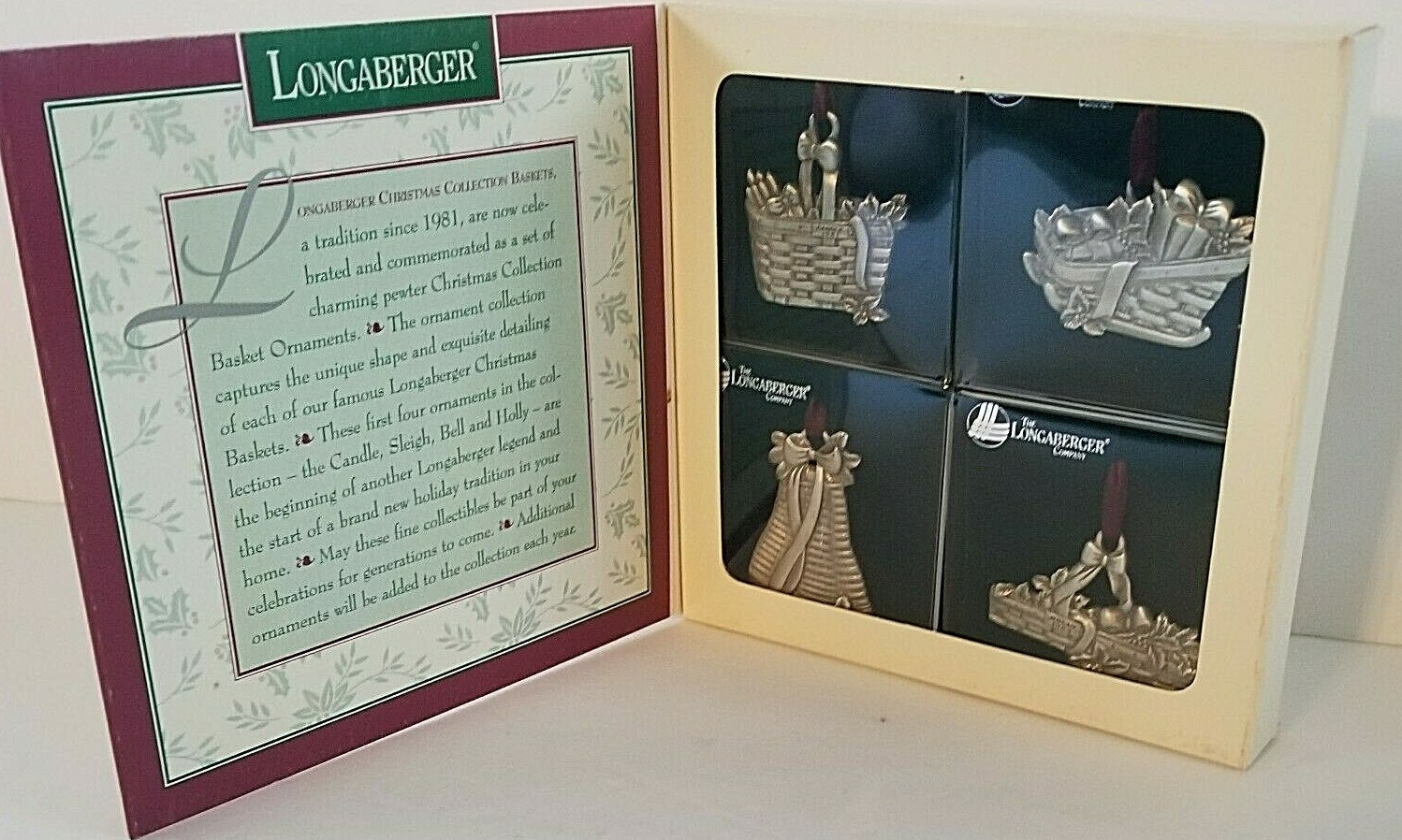 Pewter Charm 1994 Longaberger basket ornament Christmas candle sleigh bell holly
