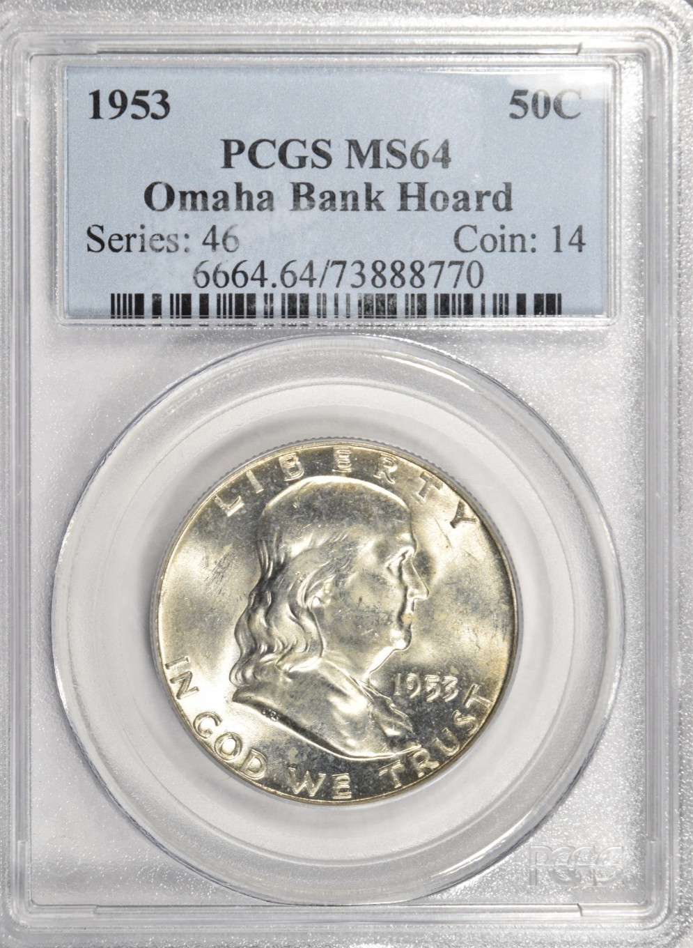 1953 FRANKLIN HALF DOLLAR ~ PCGS MS64 ~ OMAHA BANK HOARD ~ BRIGHT WHITE! #770