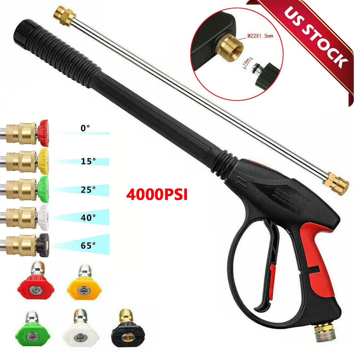 High Pressure 4000PSI Car Power Washer Gun Spray Wand Lance Nozzle and Hose Kit-