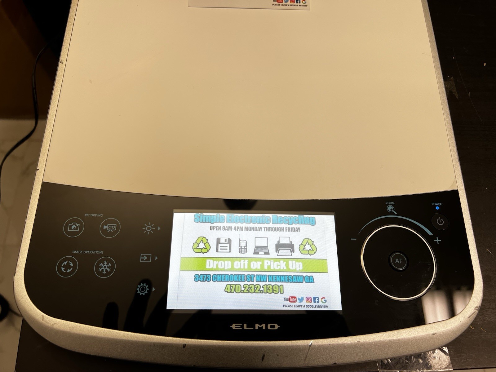 ELMO PX-10E Document Camera Visual Presenter with power adapter