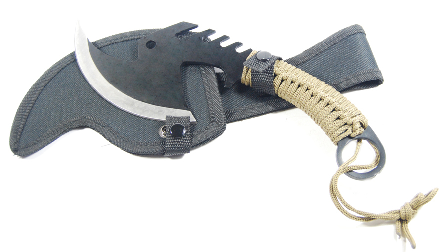 11.25" Stainless Steel Knife Olive Green Wrapped Ax/Hatchet Gut Hook Camping