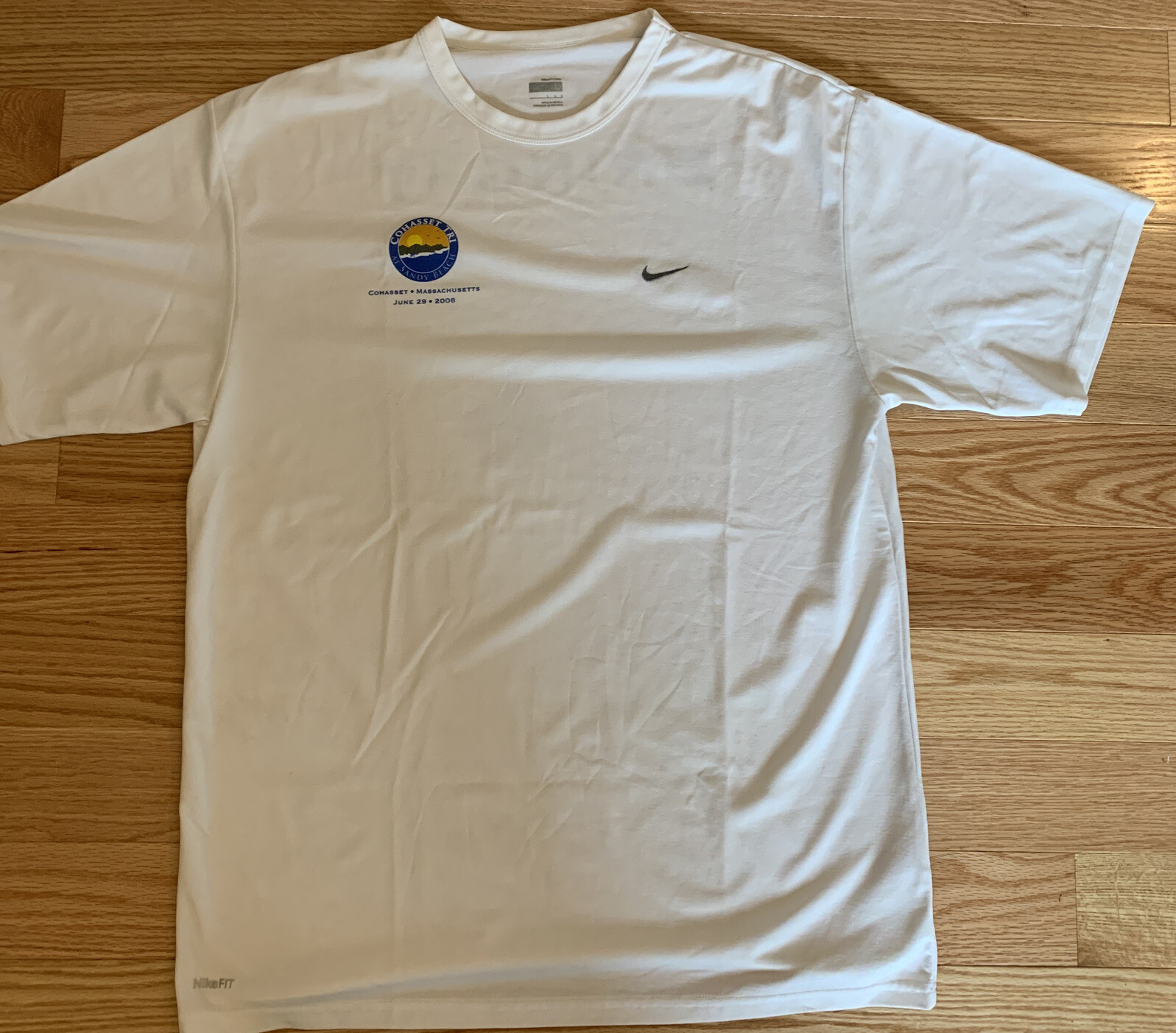 Cohasset Triathlon June 2008 Nike Fit Dry Men LARGE White Short Sleeve Shirt.