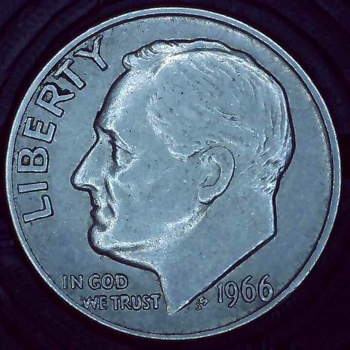 1966 Dime error DDR on flame