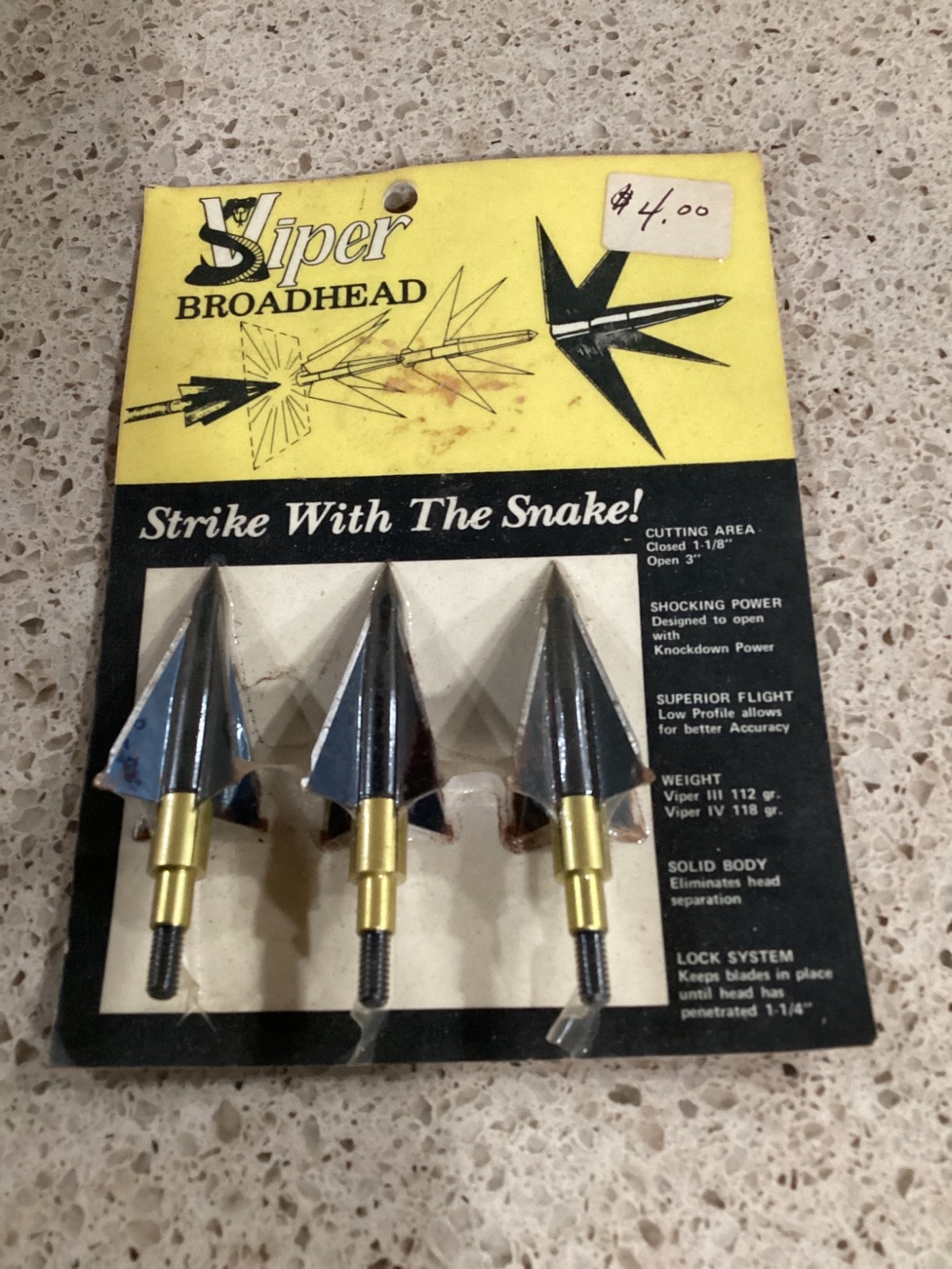 VINTAGE VIPER BROADHEADS 4 BLADE 3 PACK  118 GRAIN NOS—H30