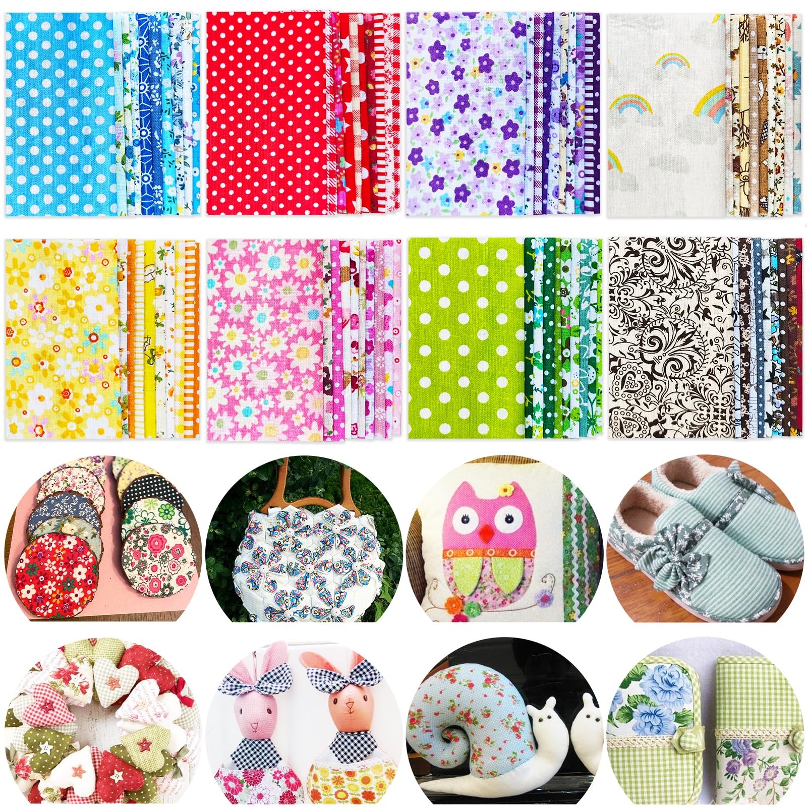 200 Pcs 4" x (10cm x 10cm) Cotton Craft Fabric Bundle 200 Pcs, Colorful