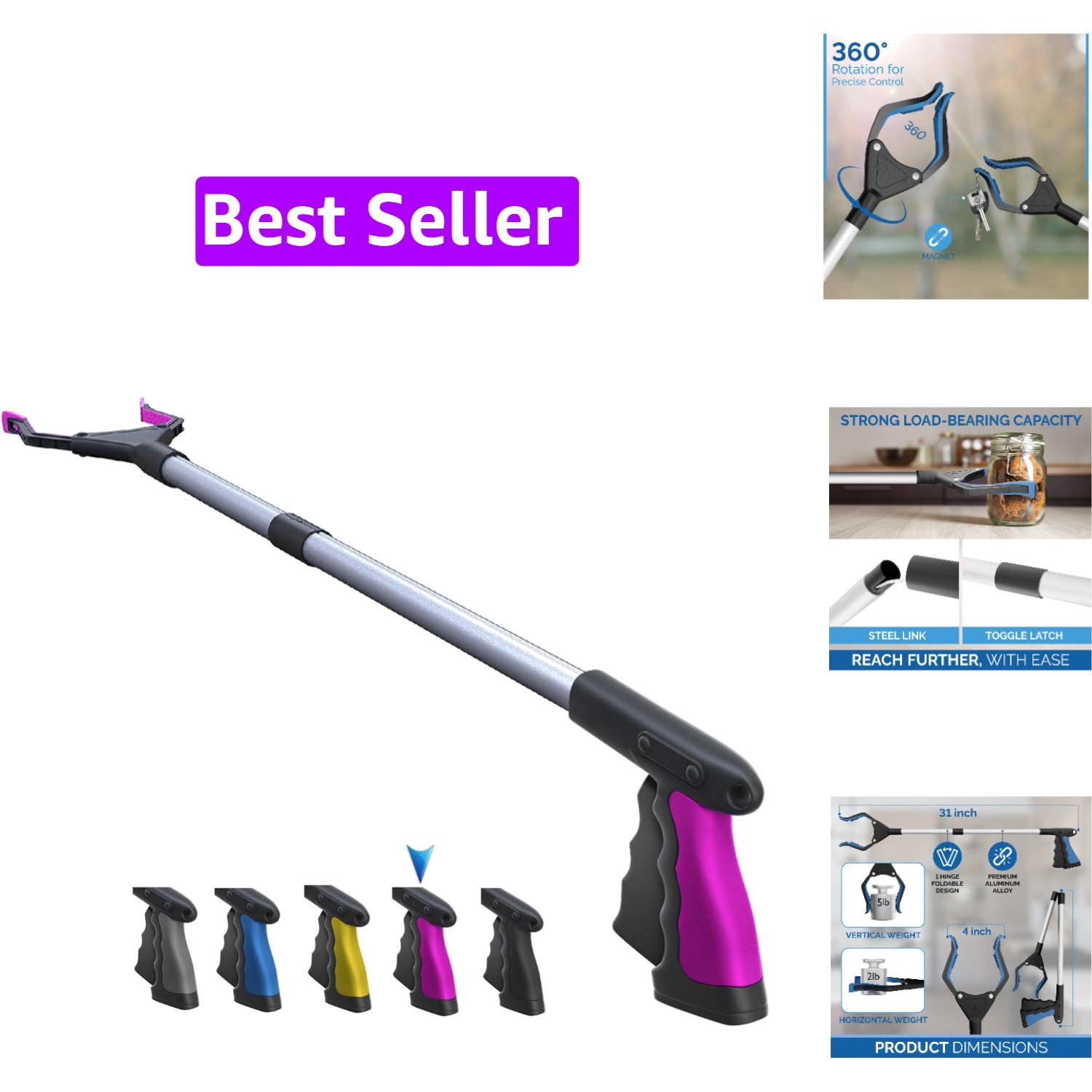 2025 Upgrade PowerGrip T9, Grabber Reacher Tool, Wide Jaw, Foldable, Steel Ca...
