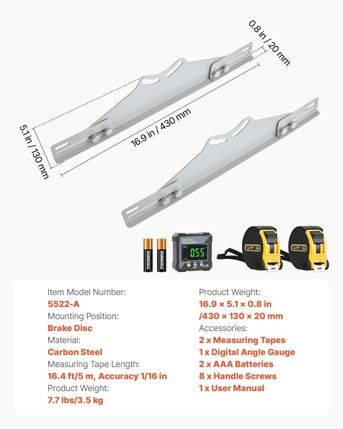 Heavy Duty Alignment Plates with Measuring Tapes & Digital Angle Finder – 2 PCS