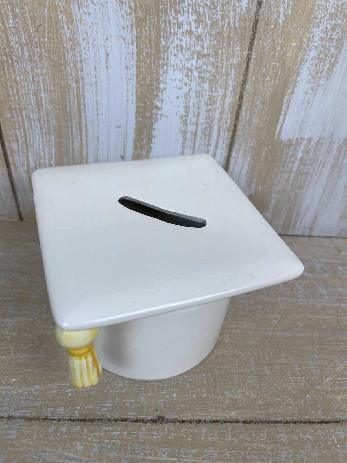 White Ceramic Graduation Cap Bank