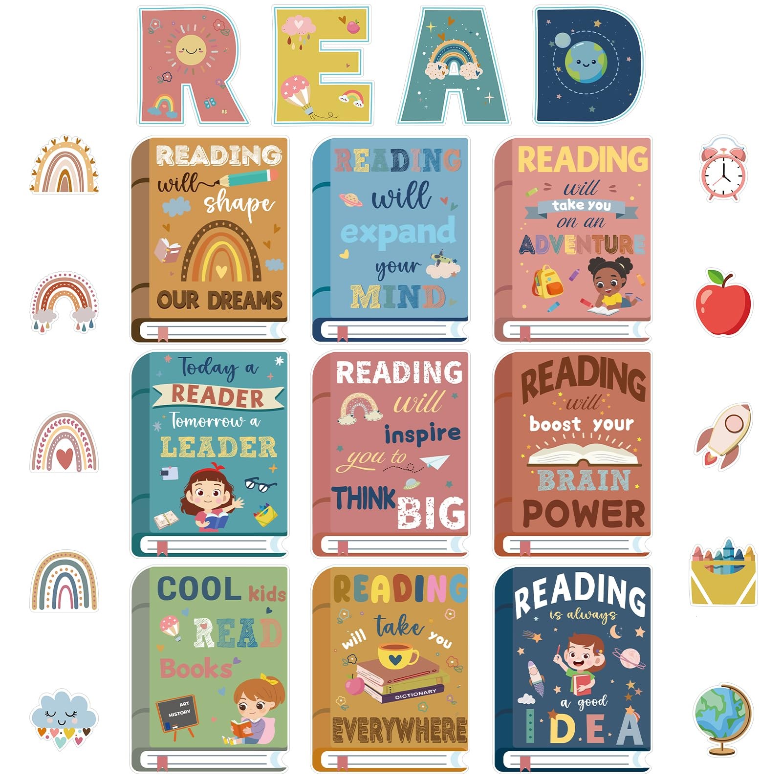 43 Pcs Reading Bulletin Board Sets Classroom Themes Decoration Sets Boho Read...