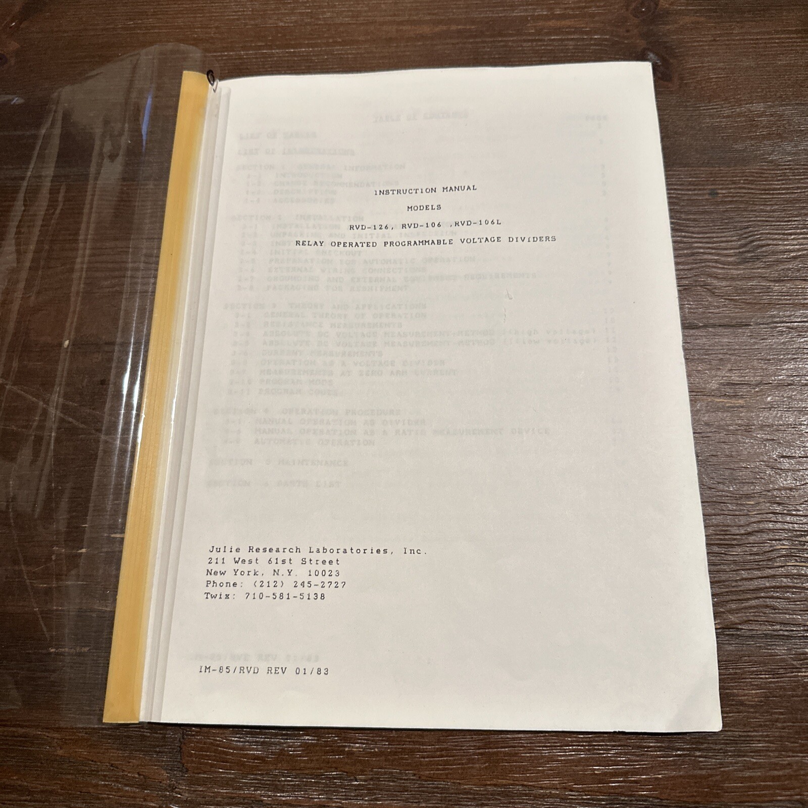 Julie Research RVD-126, 106, 106L Programmable Voltage dividers Instruction