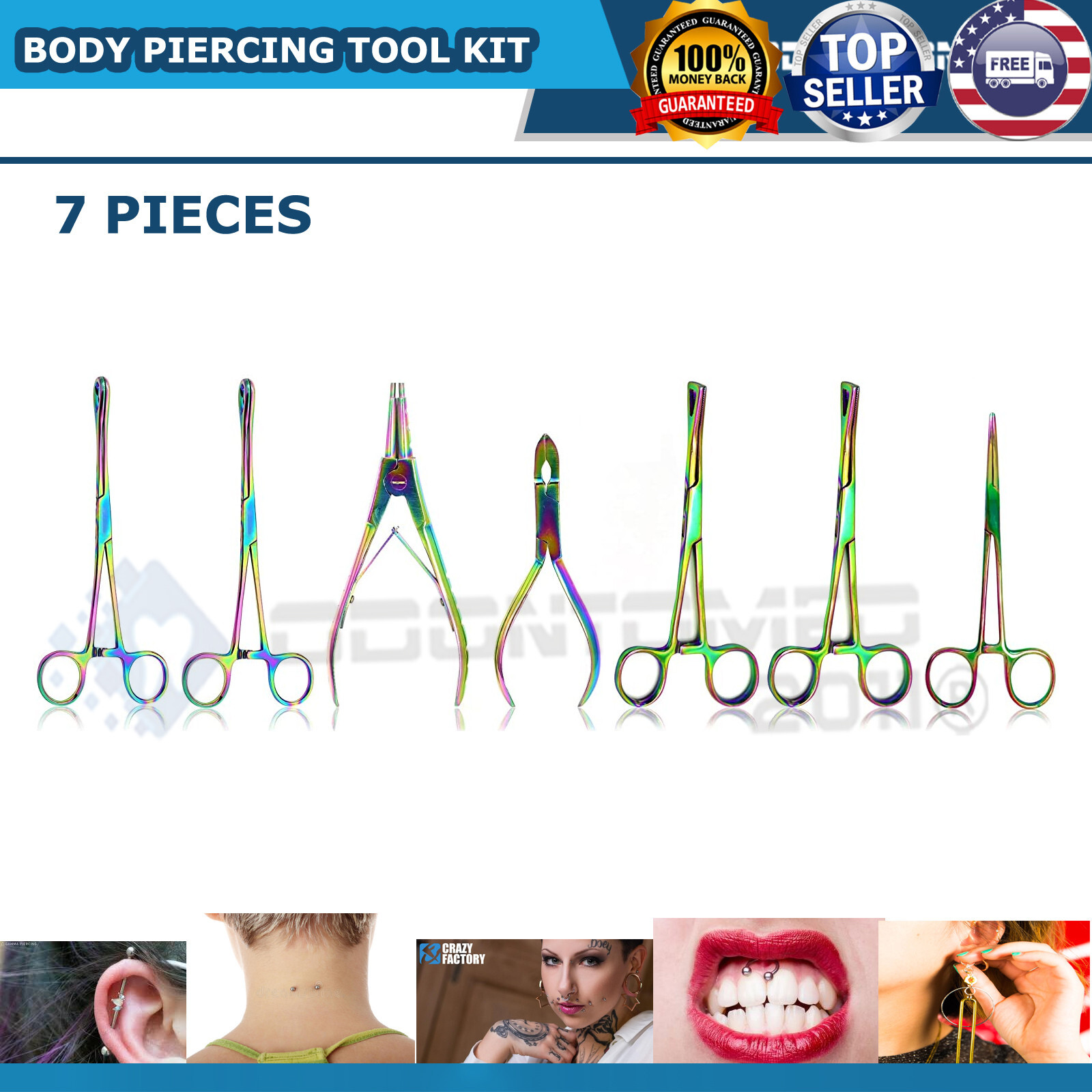 3 SET PROFESSIONAL 7 Body Piercing Instruments Kit Tools Penington Forcep MULTI