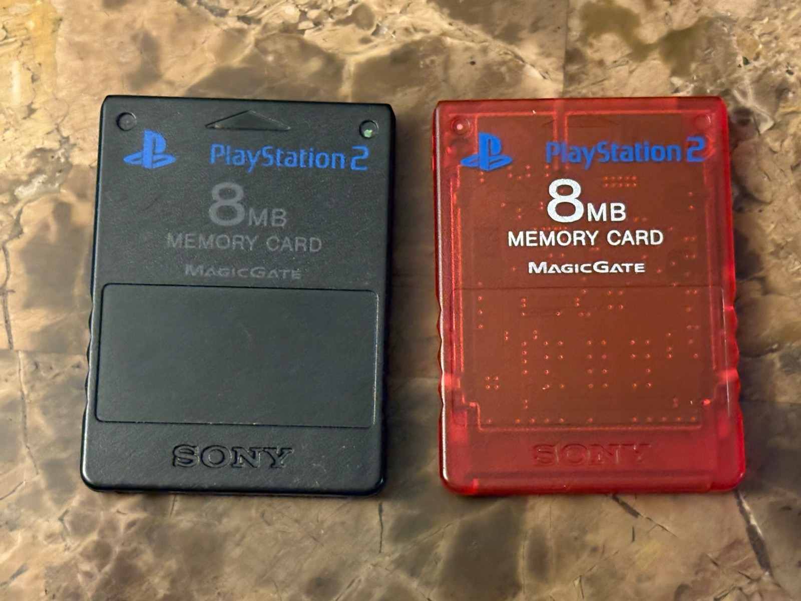 Lot of 2 PS2 Official MagicGate 8mb Memory Card Red + Black SCPH-10020 Tested