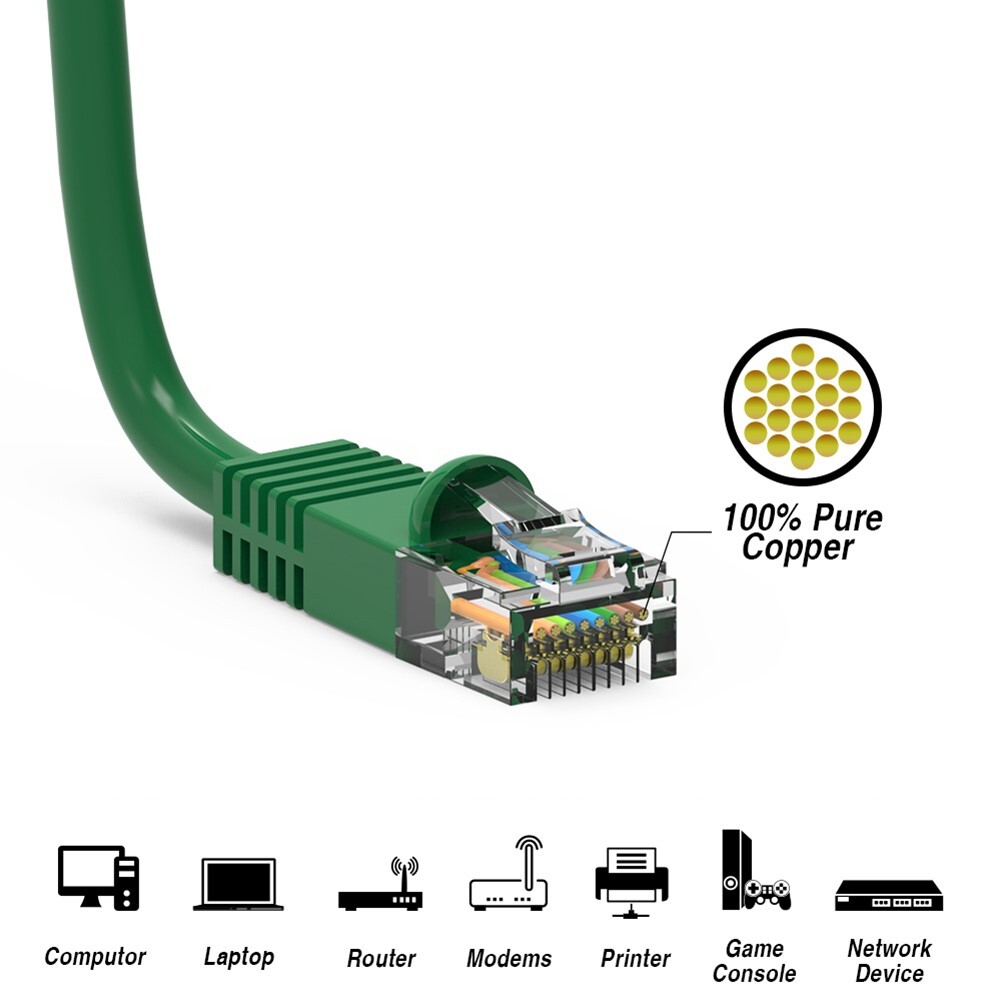 1FT Cat5E RJ45 Ethernet LAN Network UTP Snagless Patch Cable Pure Copper Green
