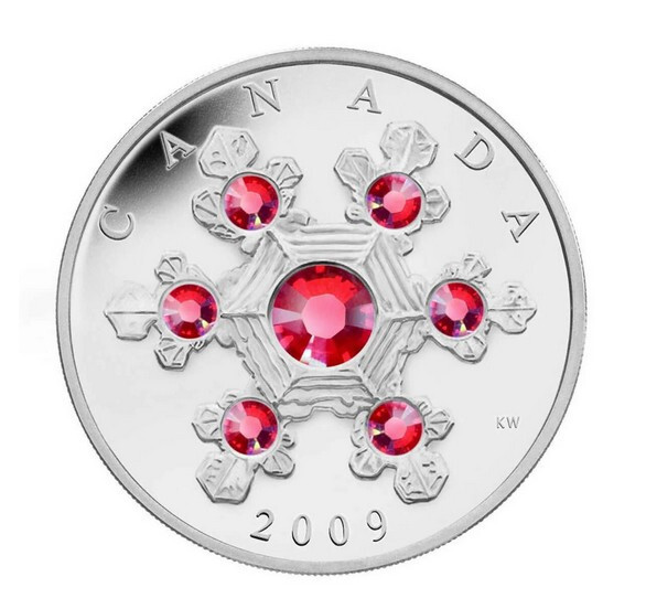 2009-Canada $20 Crystal Snowflake (Pink) - Pure Silver Coin RB