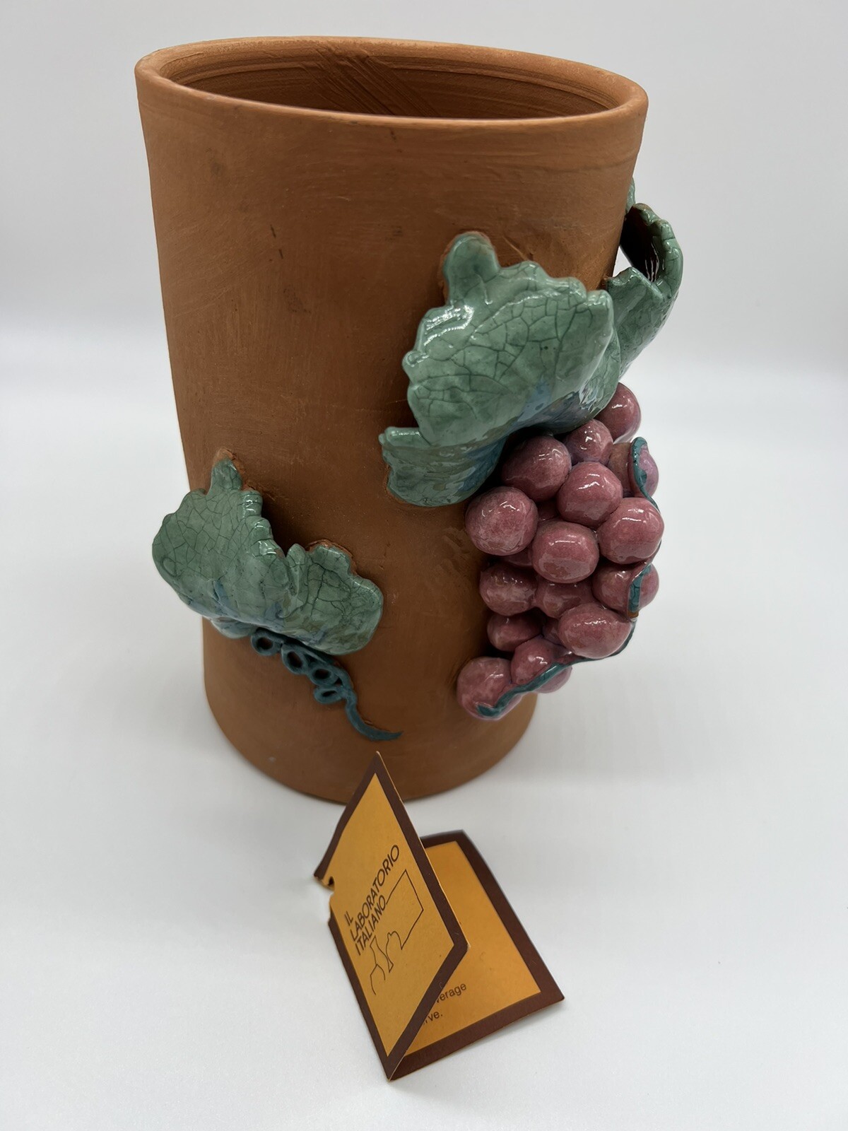 Terra Cotta Wine Cooler Bucket IL Laboratorio Italiano w Grapes & Leaves