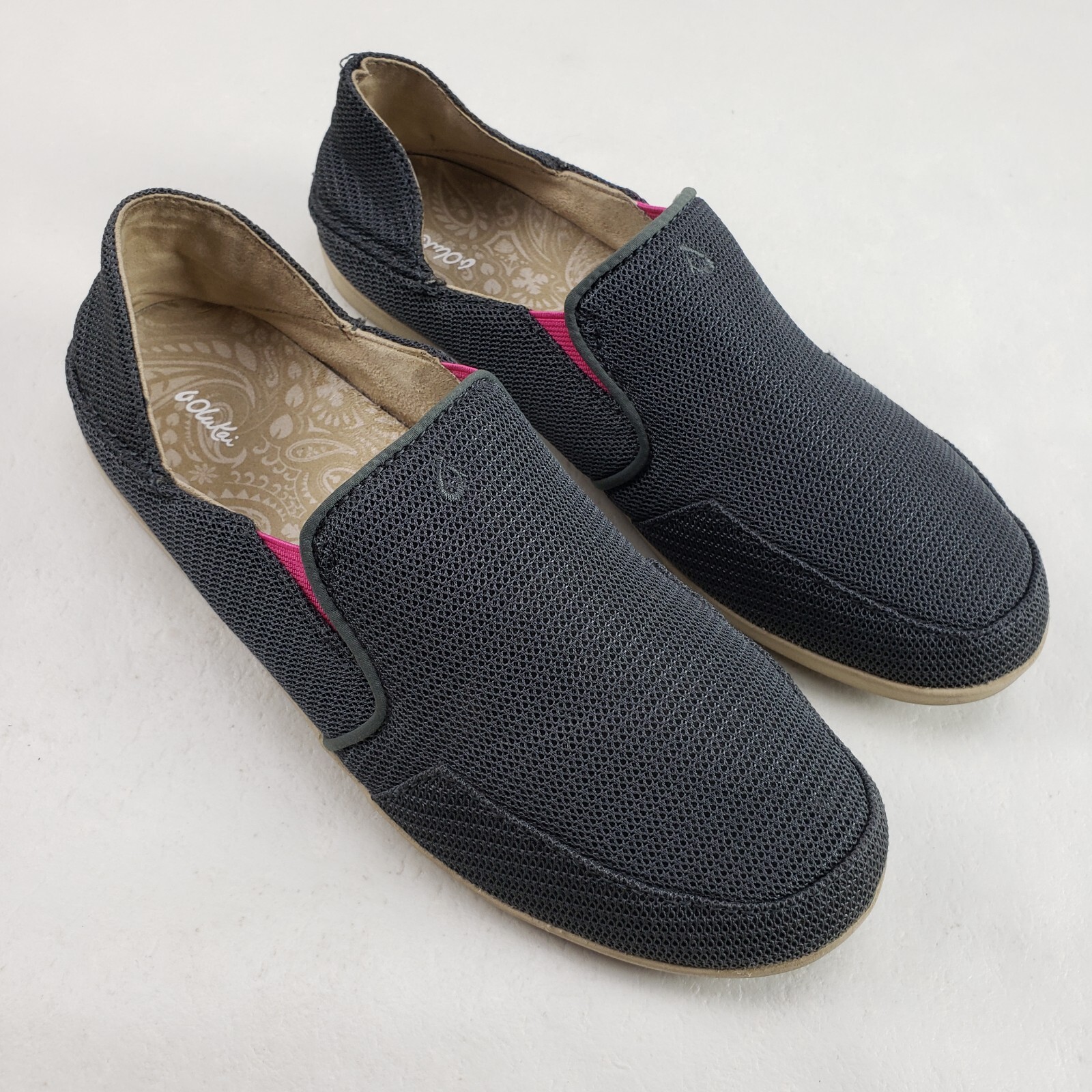 Olukai Waialua Mesh Slip On Shoe Womens 9.5 Gray Comfort Casual Loafer Drop Heel