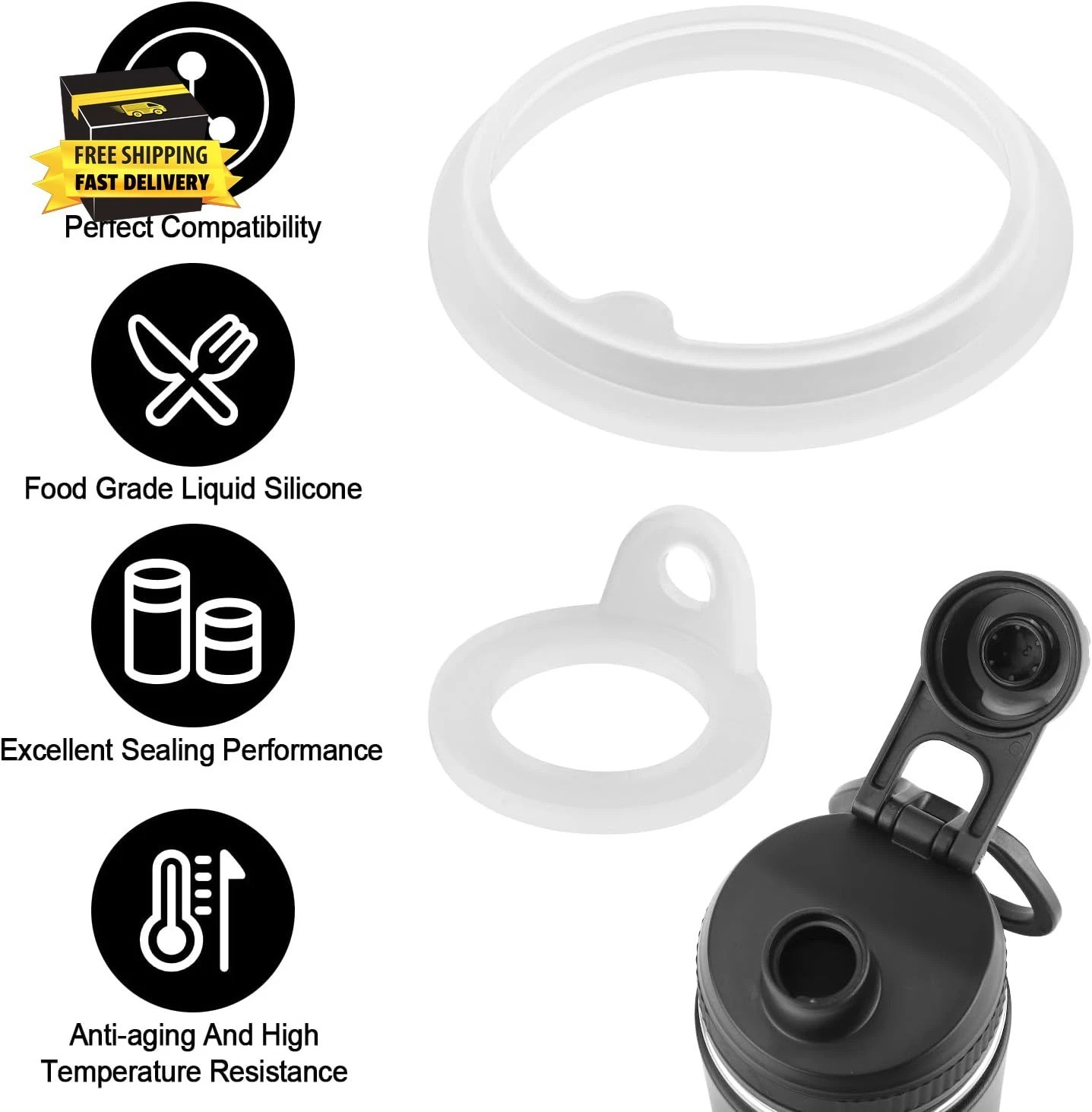 6Pcs Replacement Gaskets Compatible with TAKEYA Water Bottle, Leak-Proof Silicon