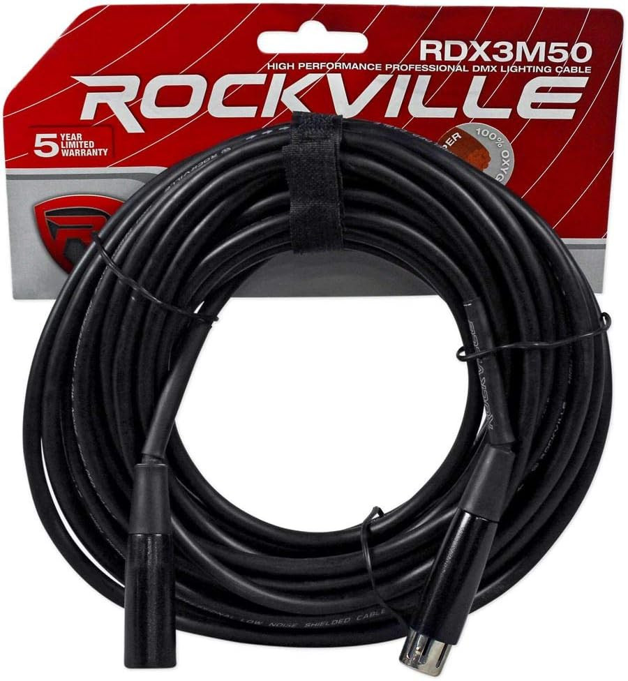 RDX3M50 50 Foot 3 Pin DMX Lighting Cable OFC Black