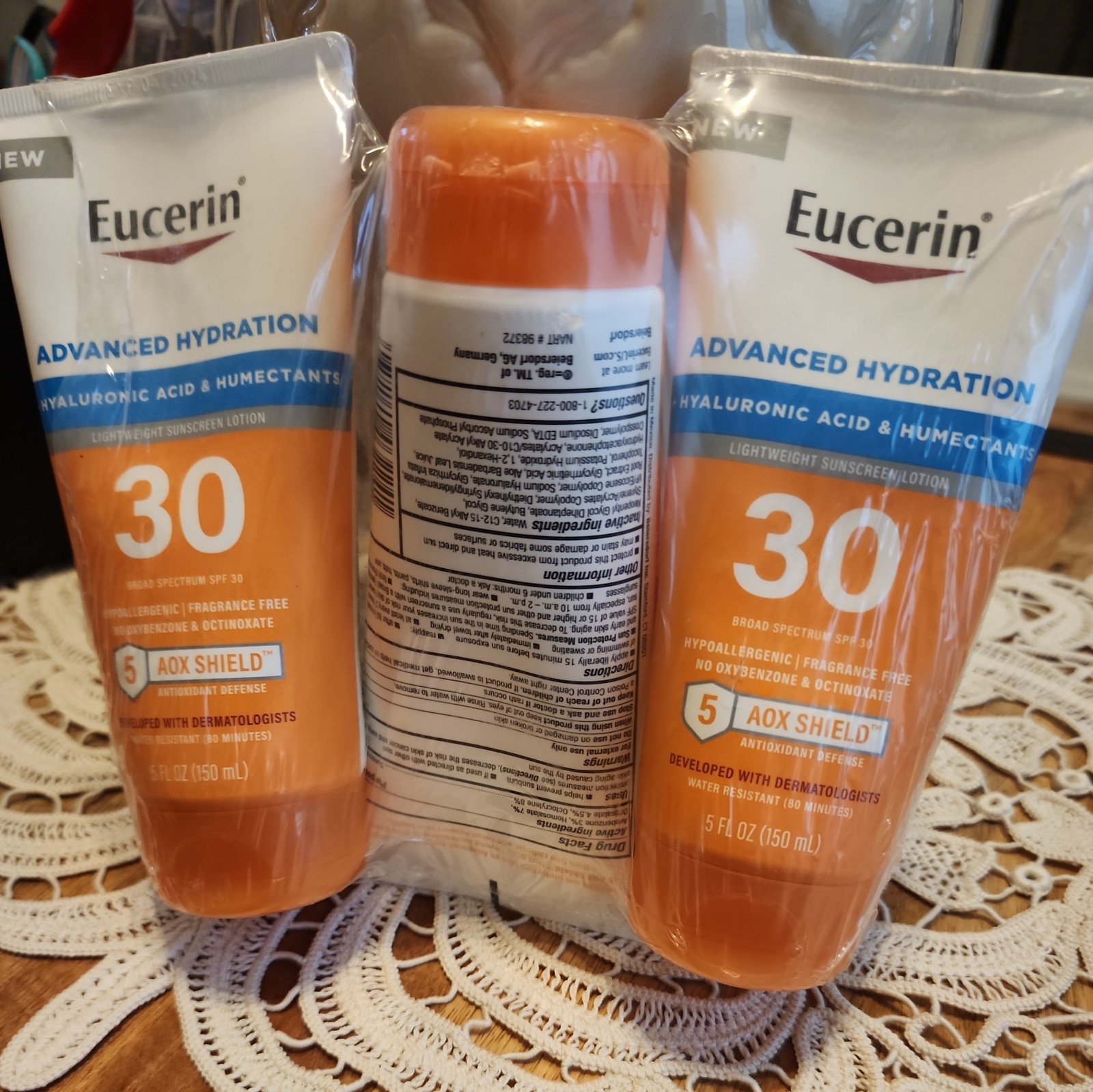3 pack-NEW sealed Eucerin Advanced Hydration Hyaluronic Acid SPF 30 Exp 04/2024