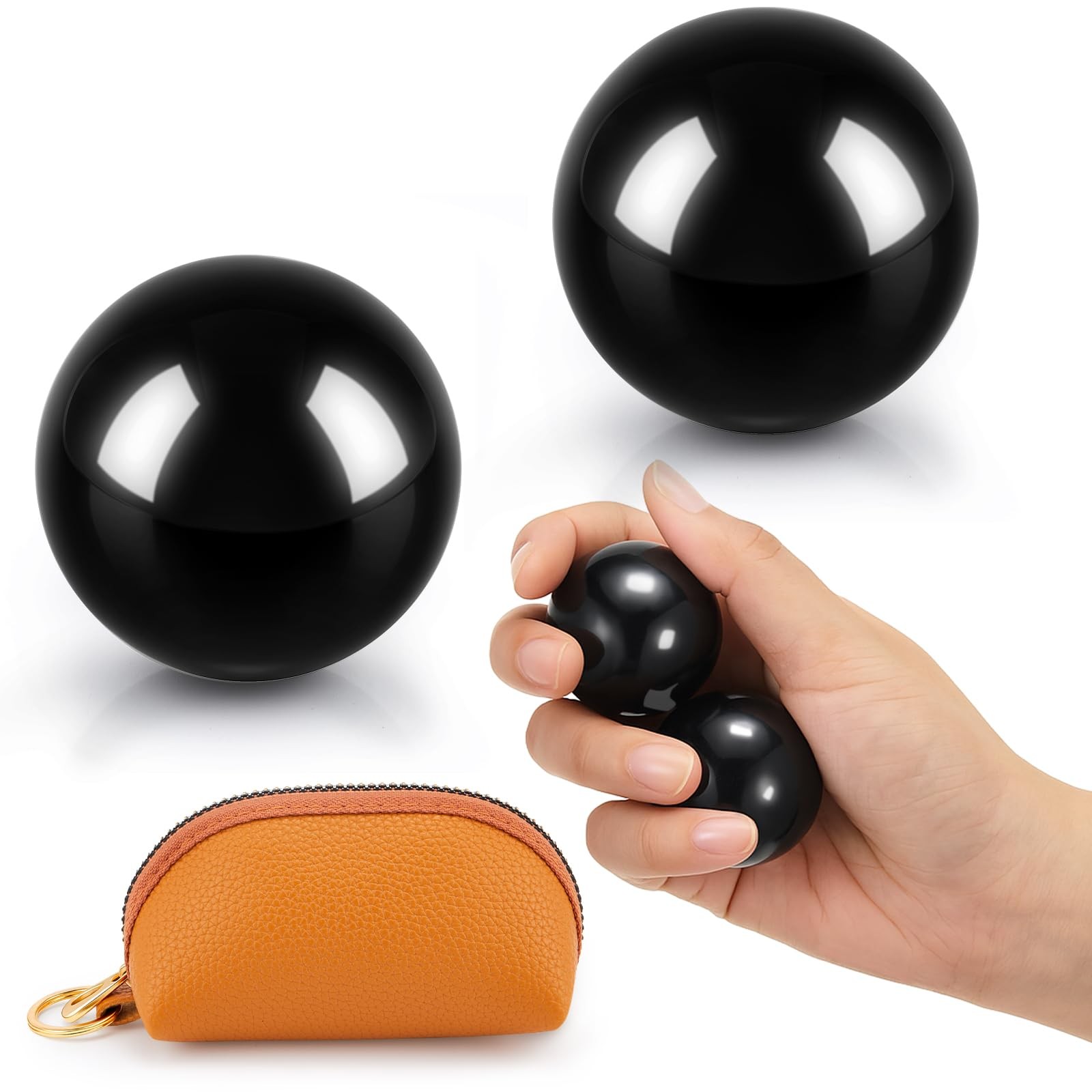 2 Pcs Baoding Balls, Chinese Health Exercise Massage Balls with Leather Pouch...