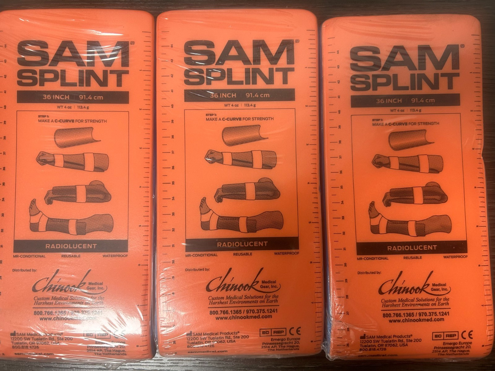 *Lot of 3* Sam Splint 36 inch Rolled Orange/Blue First Aid Injury Protection