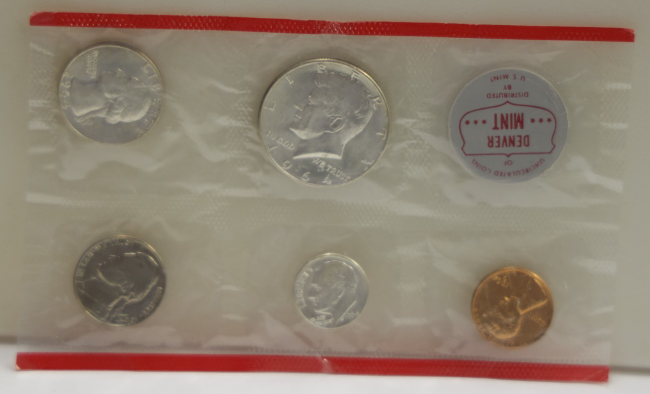 1964 D Denver Mint Set Original Cello (5) Coins Silver Coins