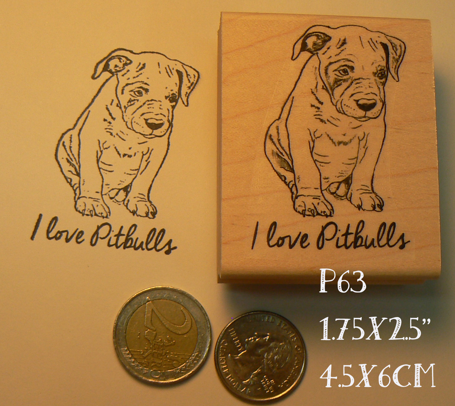 P63 Pit bull puppy dog rubber stamp